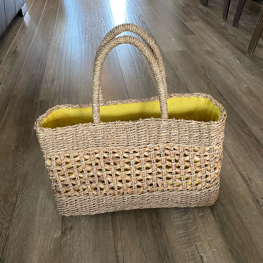 Lanternmoon wicker straw tote woven knitting beach craft bag